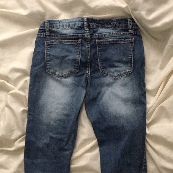 Blue denim ankle skinny jeans with roses - Picture 2 of 2